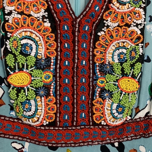 Anthropologie AKEMI +KIN Midi Dress, Beautiful Beadwork, Long Sleeve, V Neck - Picture 4 of 10